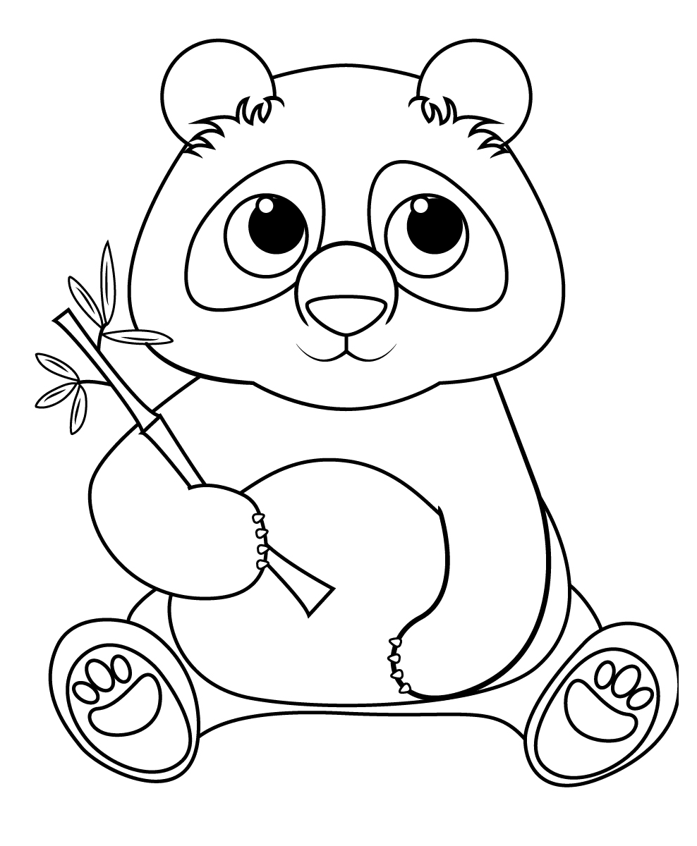 Panda Sitting Holding a Small Piece ​of Bamboo Coloring Page