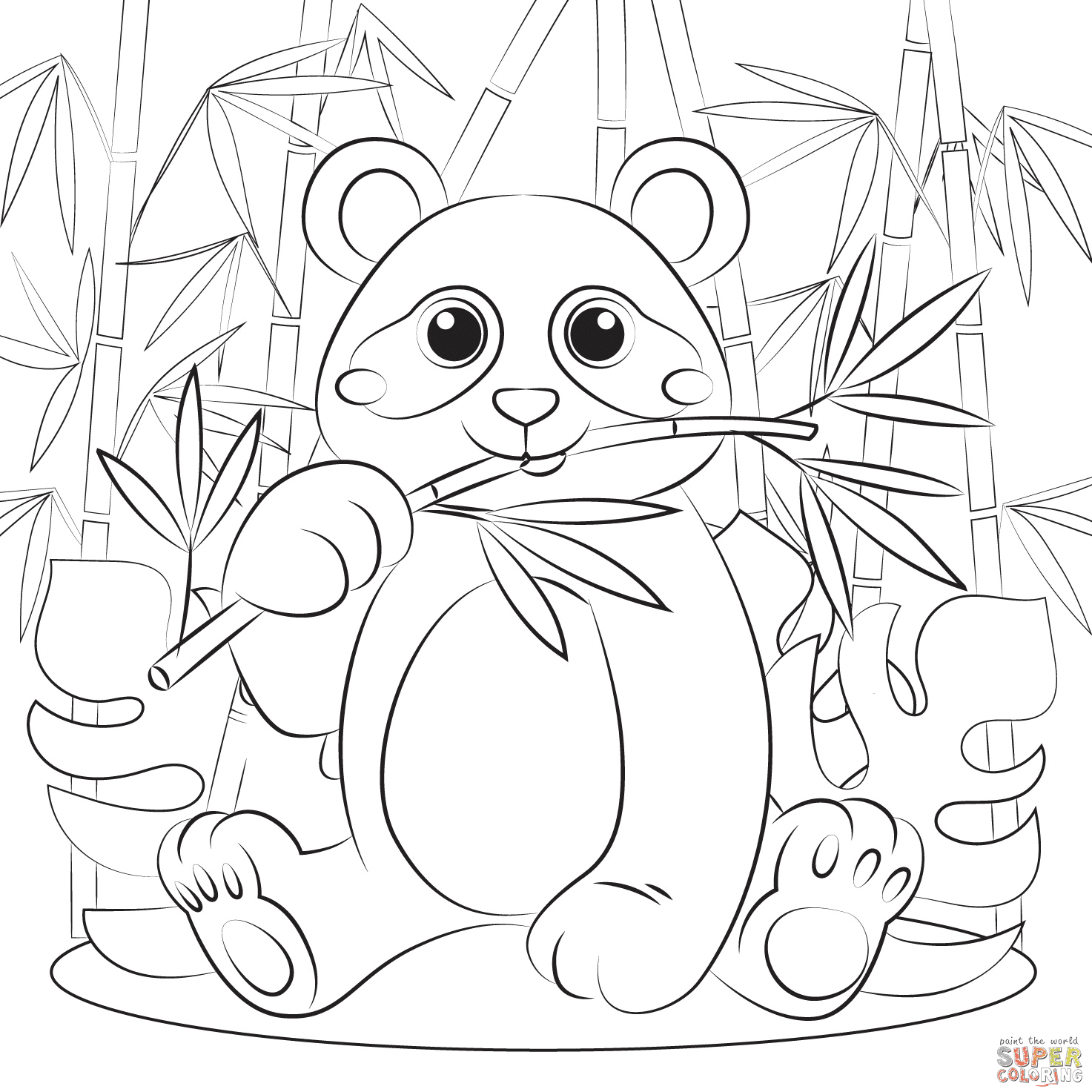 Panda with Bamboo Coloring Page