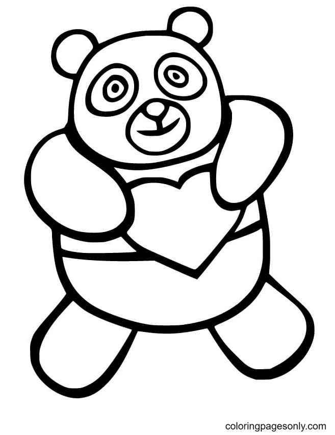 الباندا مع صفحة تلوين القلب