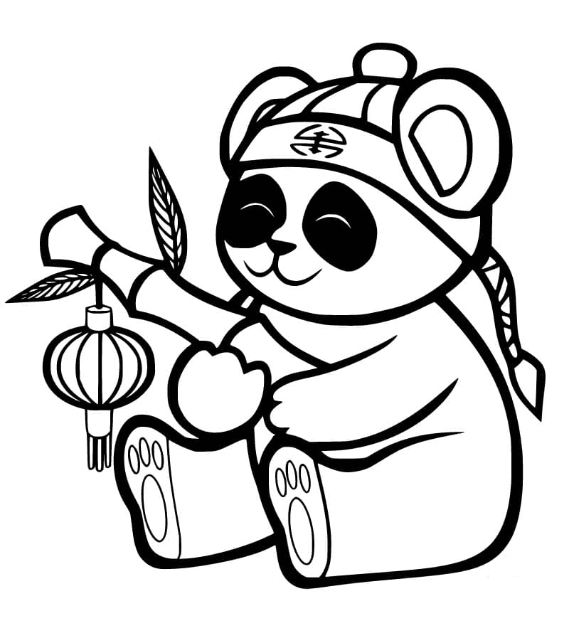 Panda with a Lantern Coloring Page