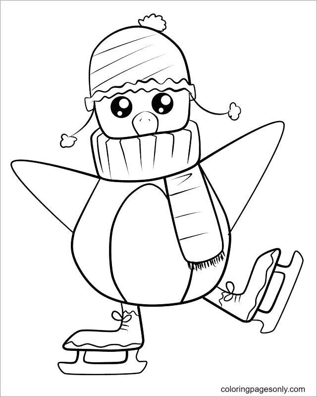 Penguin Ice Skating Coloring Pages