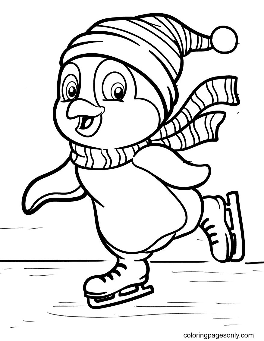 Penguin Speed Skating Coloring Page