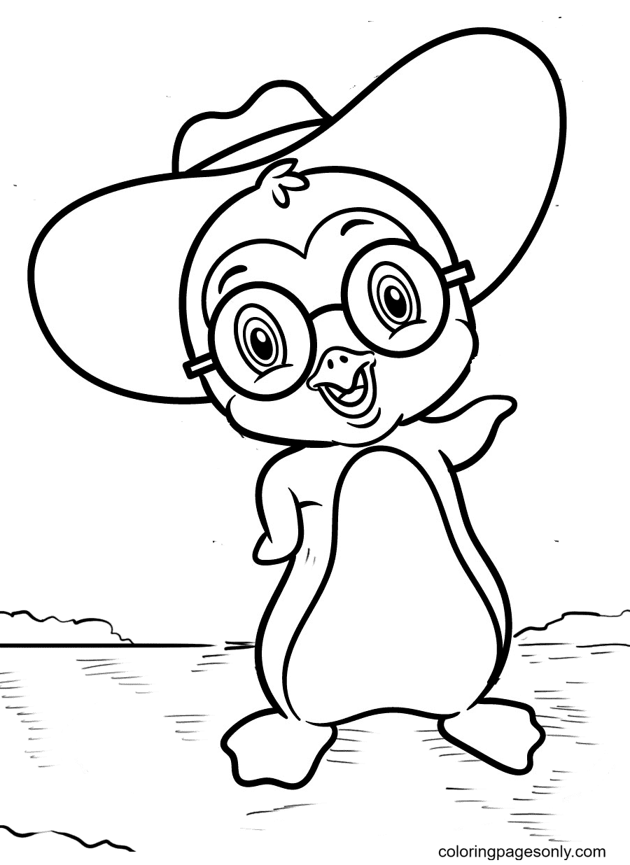 Penguin Wearing a Cowboy Hat and Glasses Coloring Page