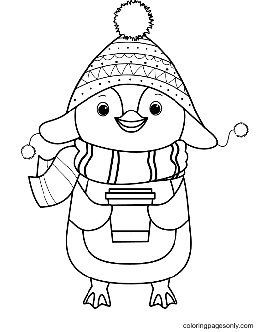 Penguin during winter Coloring Page