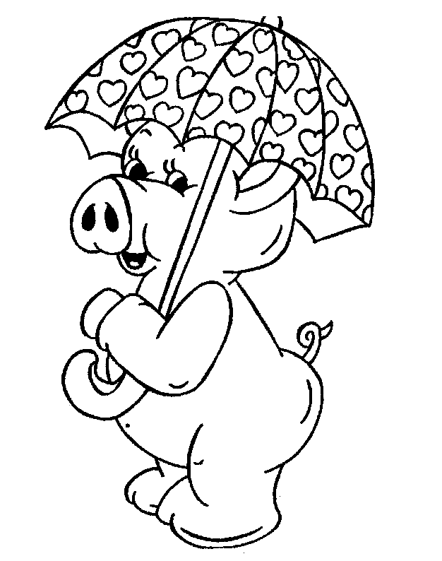 Pig with Umbrella Coloring Page