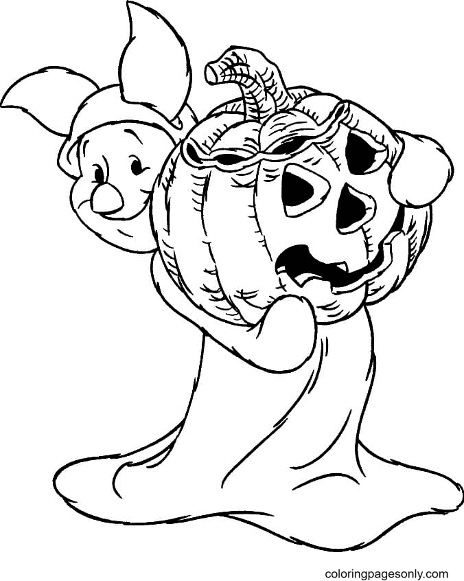 Piglet and Pumpkin Coloring Page