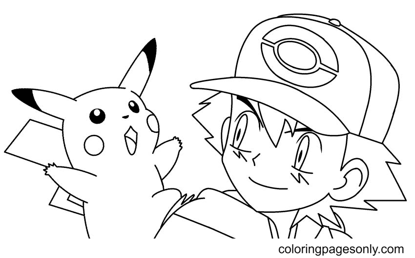 Pikachu Pokemon with Ash Coloring Page