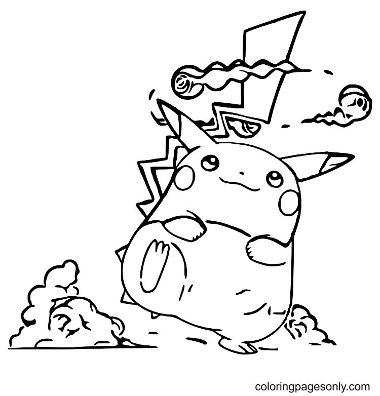 Desenhos para colorir de Pokémon Pikachu usando um chapéu