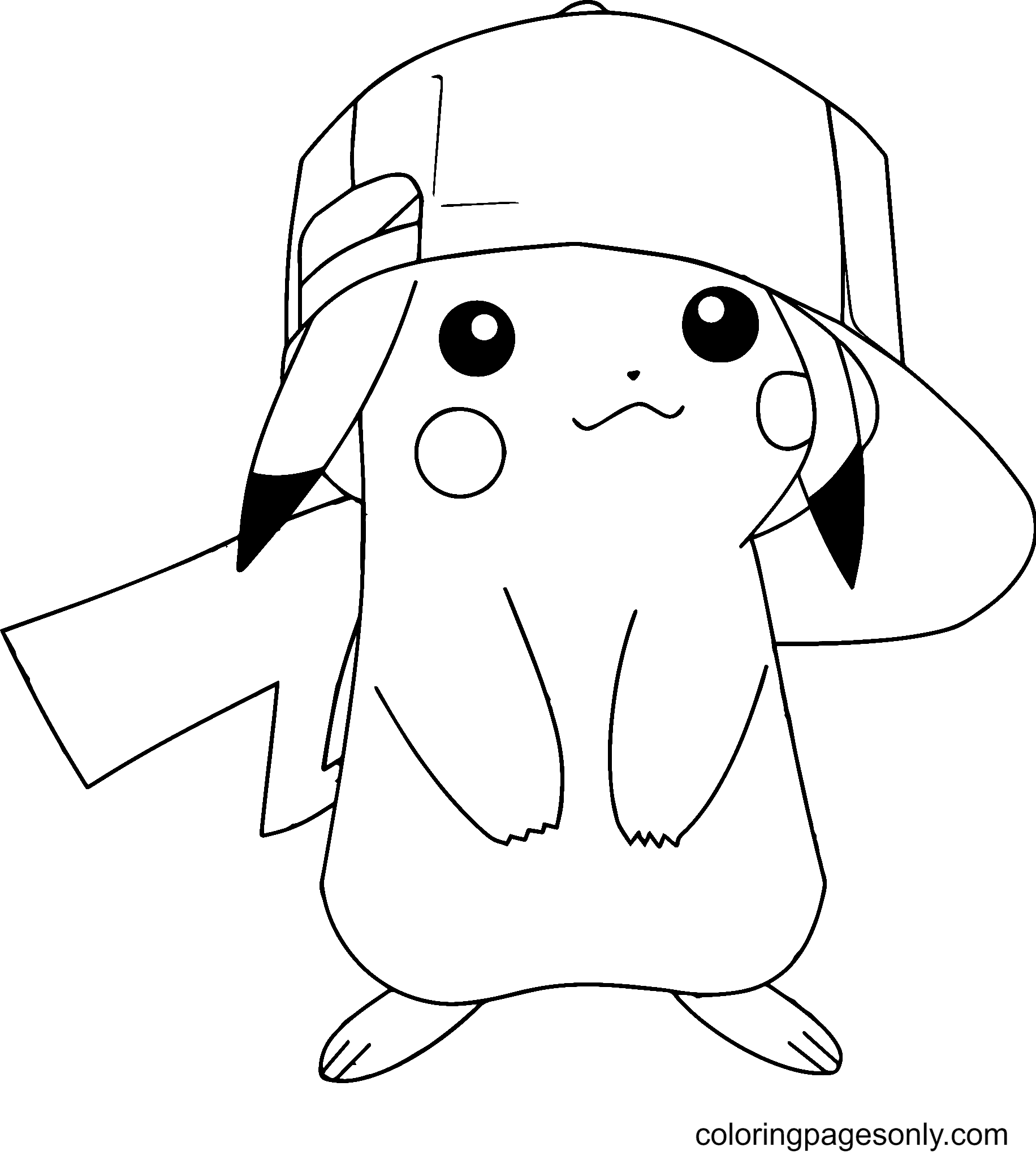 Pikachu Wearing A Hat Coloring Page