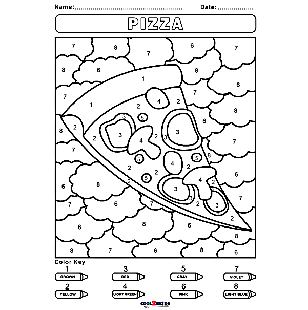 Pizza Color by Number Coloring Page