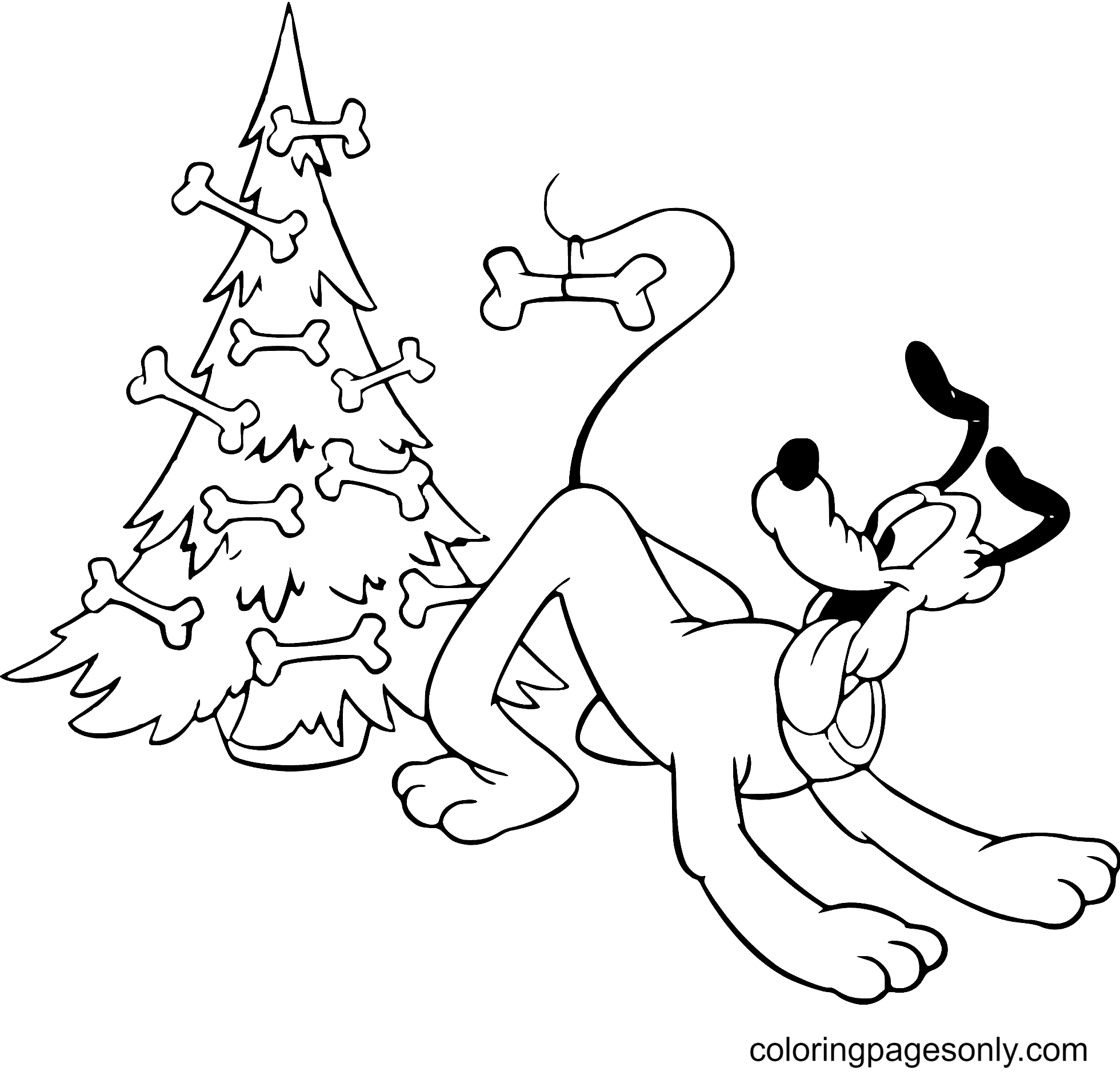 Pluto Decorating Tree with Bones Coloring Pages