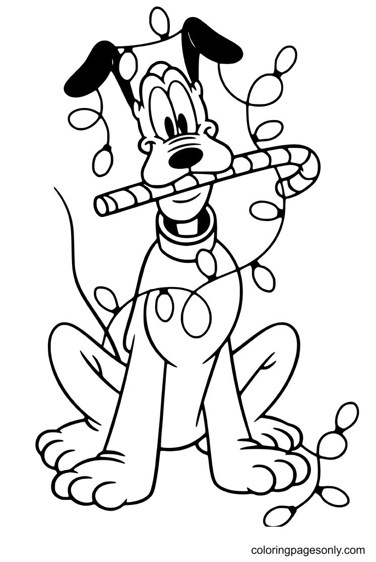 Pluto with Christmas Lights Coloring Page