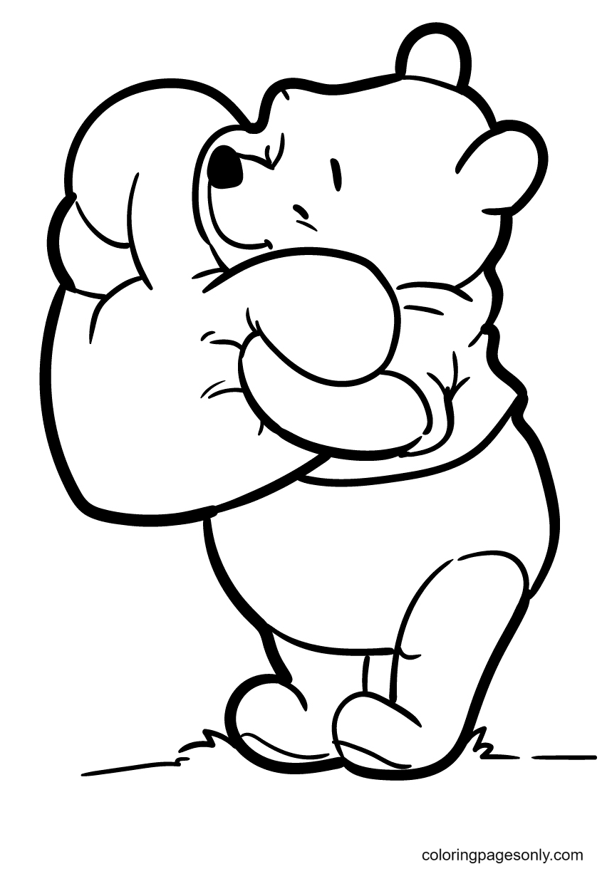 Oso Pooh abrazando un corazón gigante de Winnie The Pooh