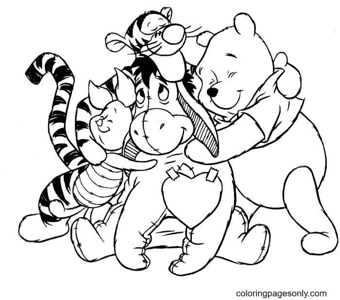 Dibujo para colorear del oso Pooh y sus amigos