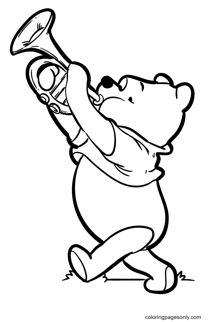 Pooh Bear spielt die Trompete aus Winnie The Pooh
