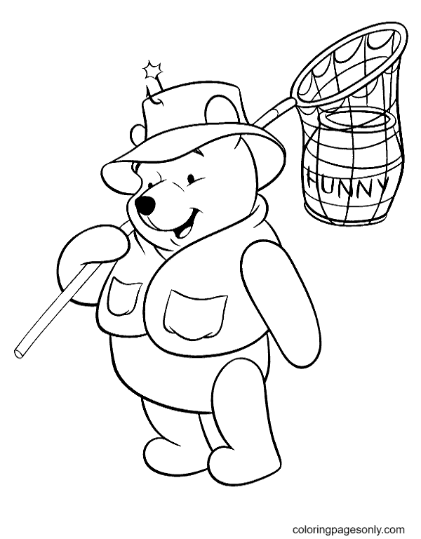 Pooh Bear with Honey Coloring Page