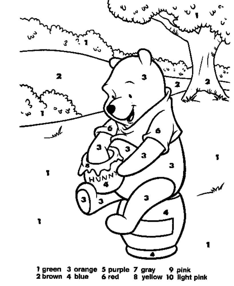 Pooh Color By Number Pagina da colorare