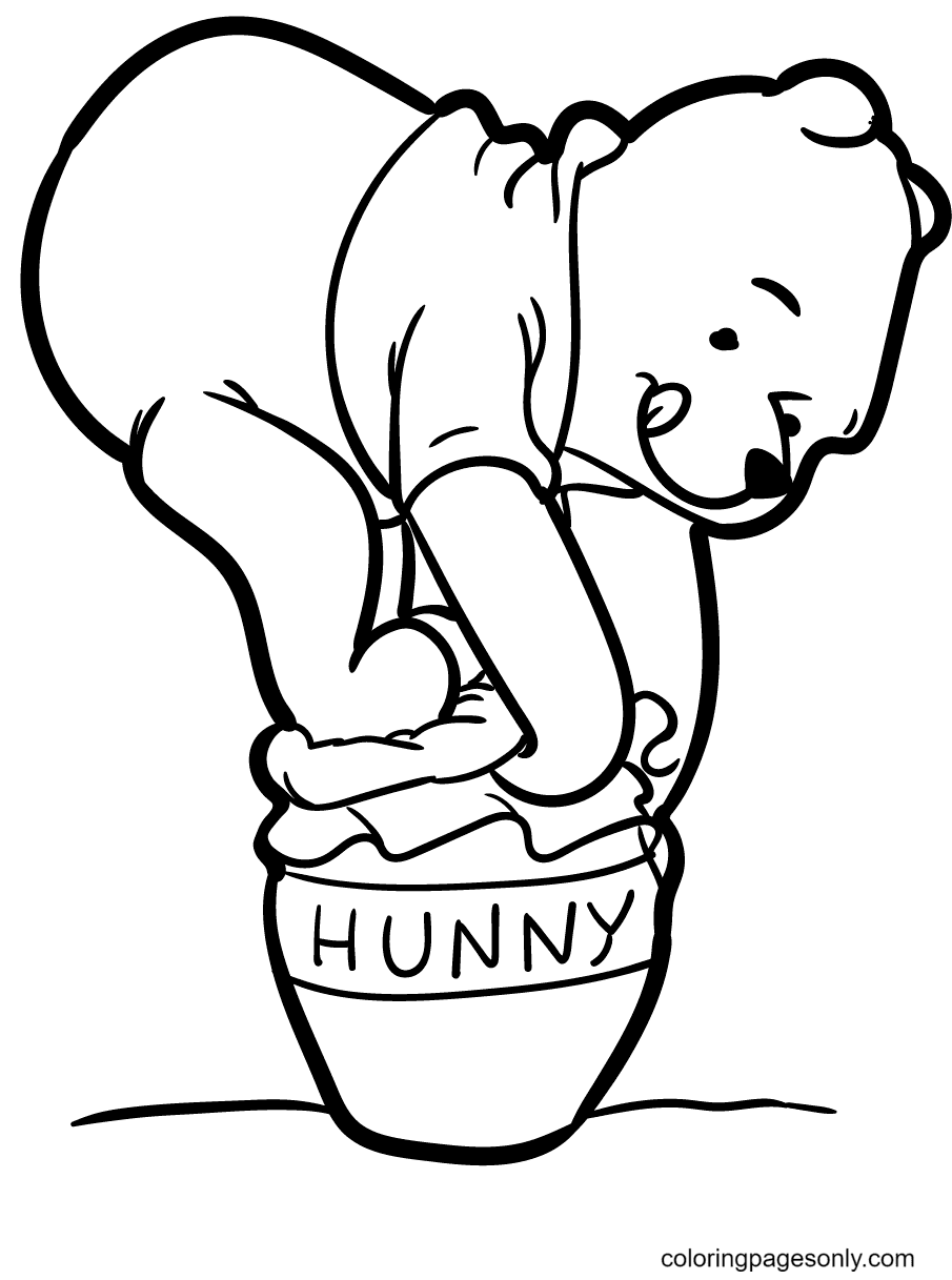 Pooh Tries To Open The Honey Jar Coloring Page Free Printable Coloring Pages