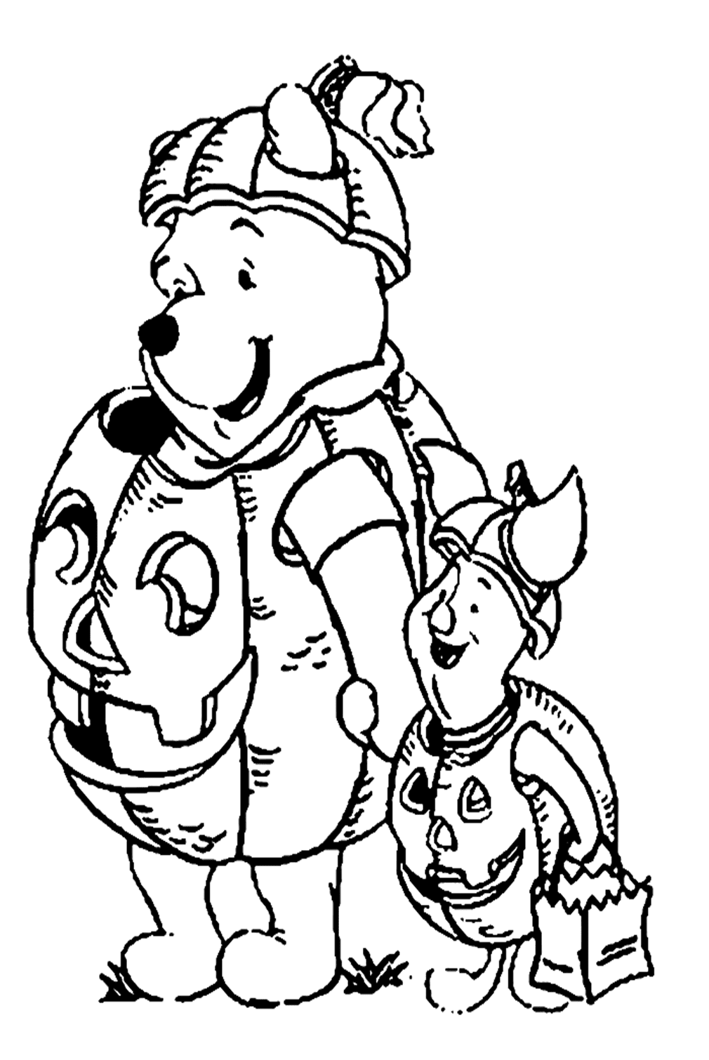 Pooh With Piglet On Halloween Day Coloring Pages