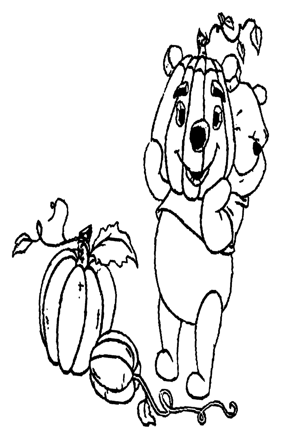 Pooh With Pumpkin Coloring Pages
