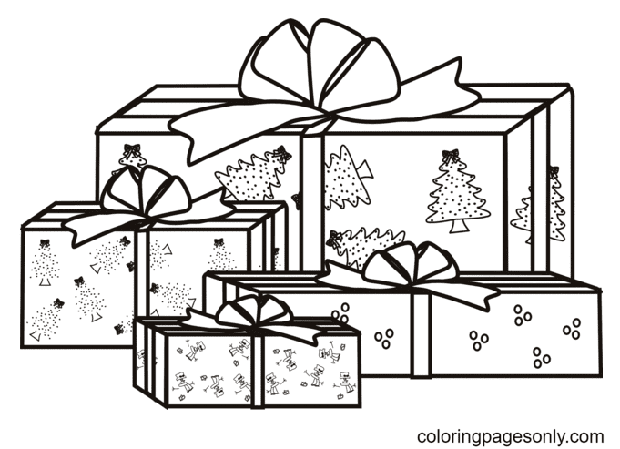 Pretty Christmas Presents Coloring Page