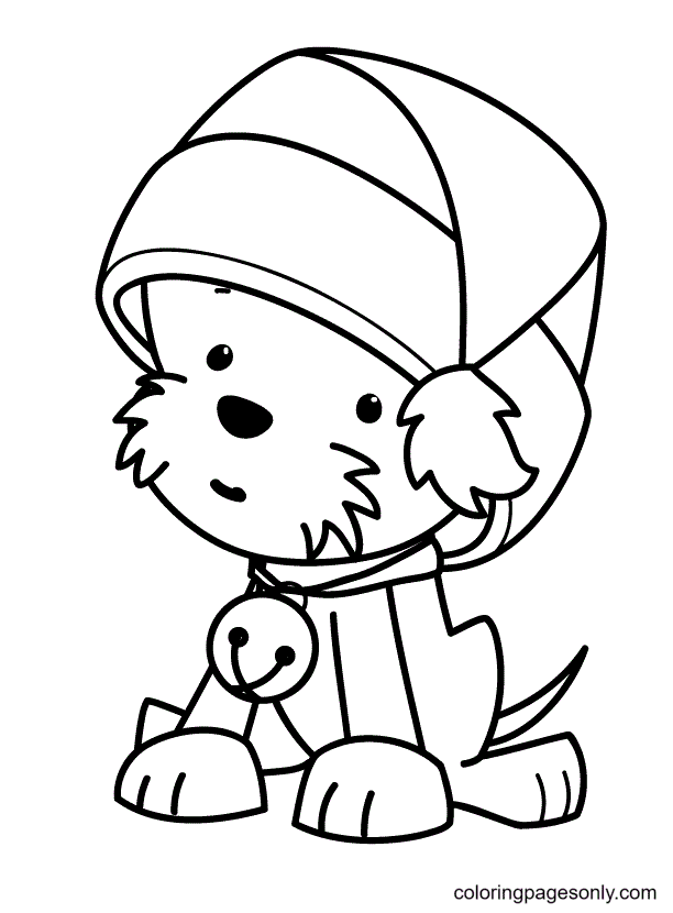 Pretty Puppy Christmas Coloring Pages