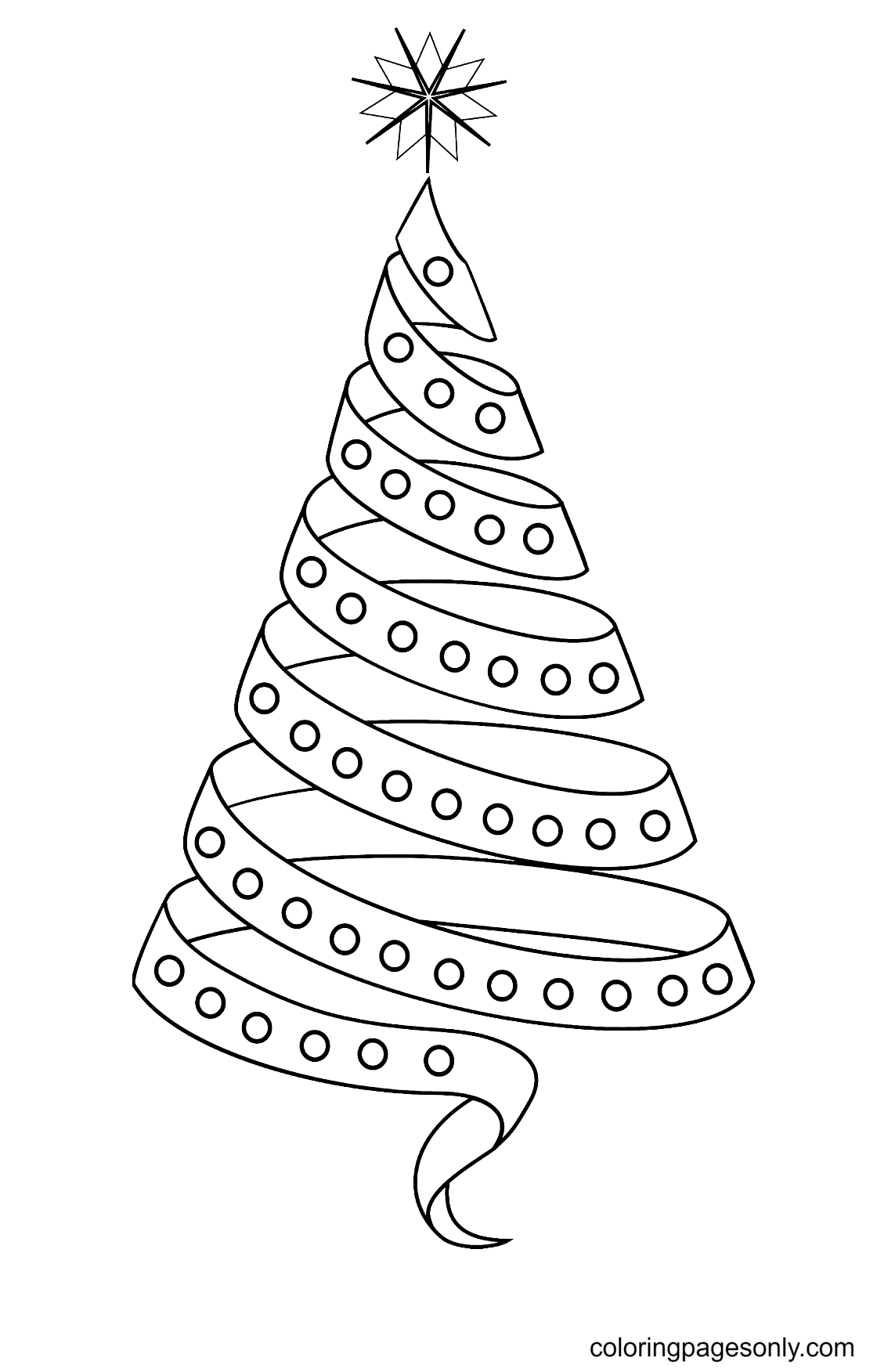 Bonito árbol de Navidad con cinta del árbol de Navidad.