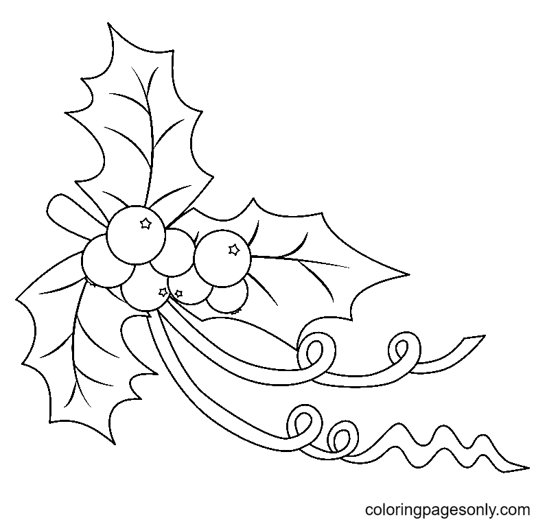 Printable Free Christmas Holly Coloring Page