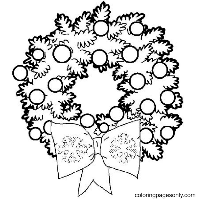 Printable Xmas Wreath Coloring Page