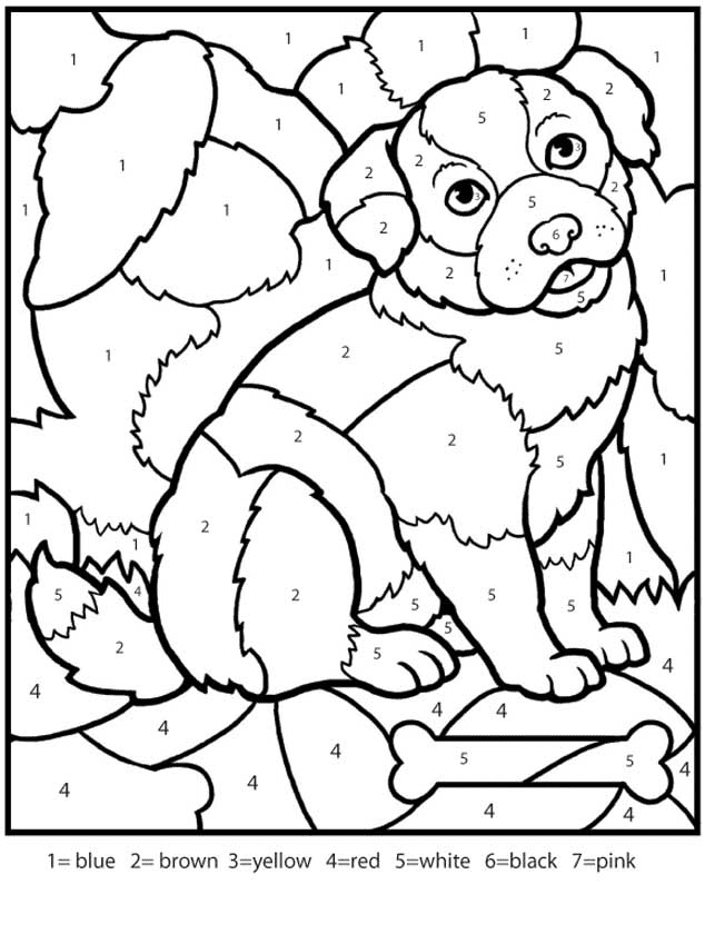 Puppy Color by Numbers Worksheet from Color by Number