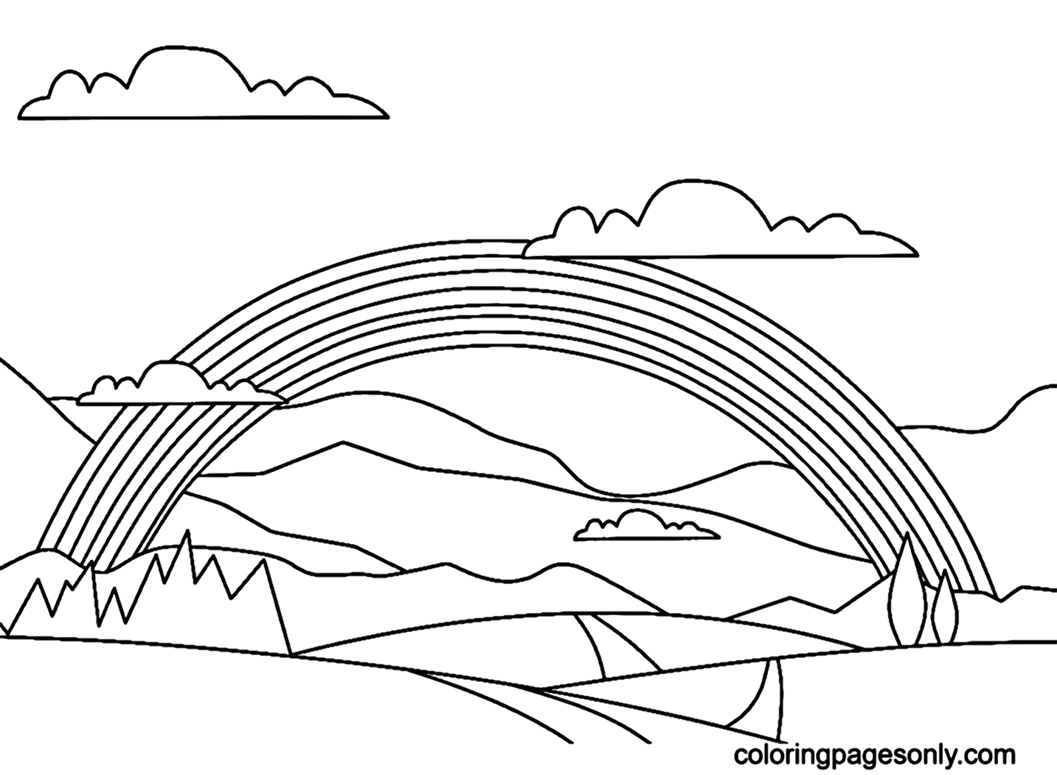 Rainbow With Magnificent Landscape Coloring Pages