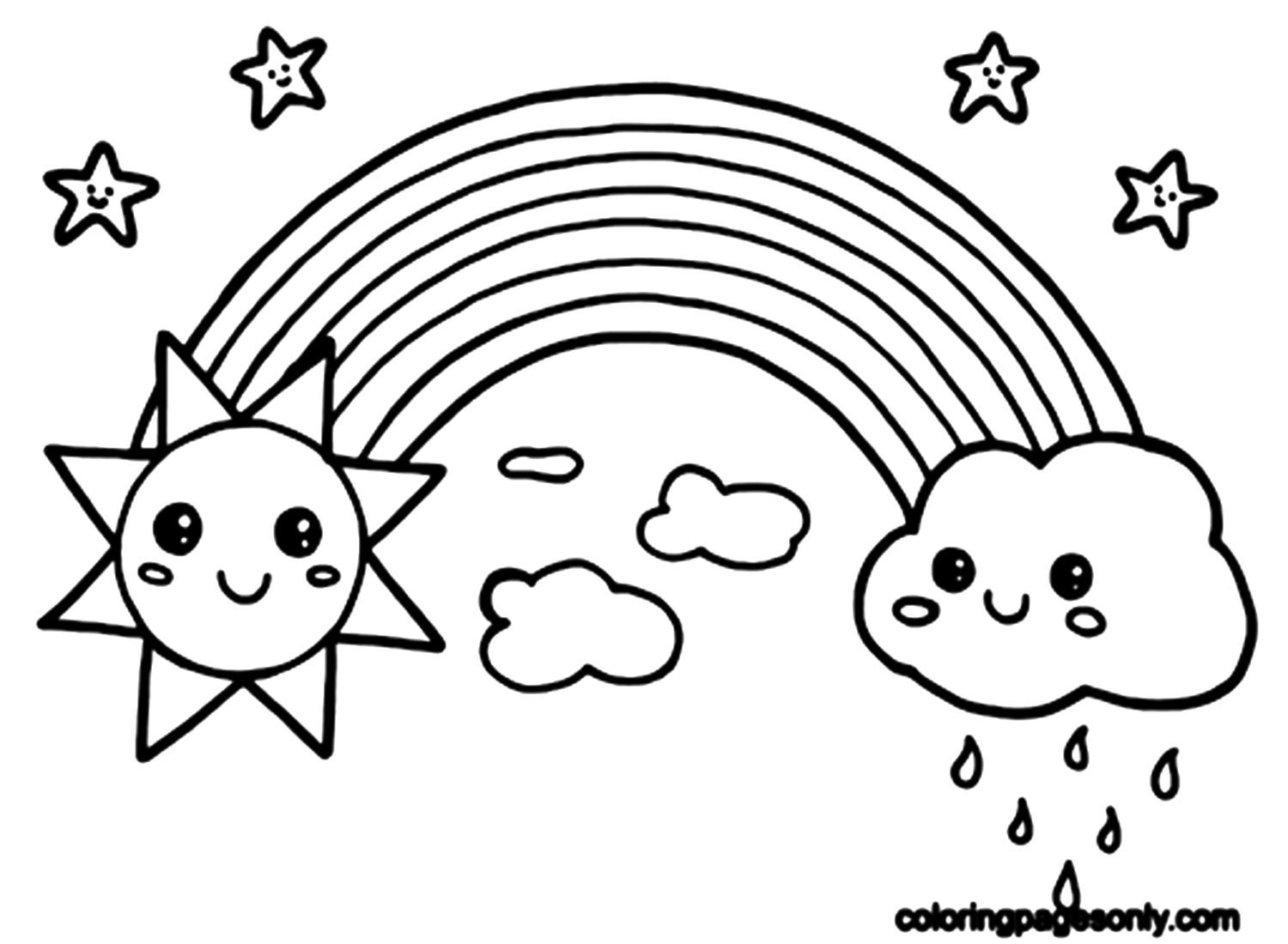 Rainbow With Sun And Clouds Coloring Pages