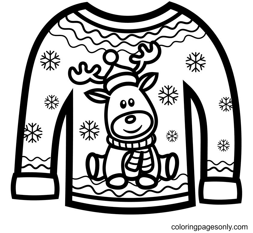 Reindeer Christmas Sweater Coloring Page