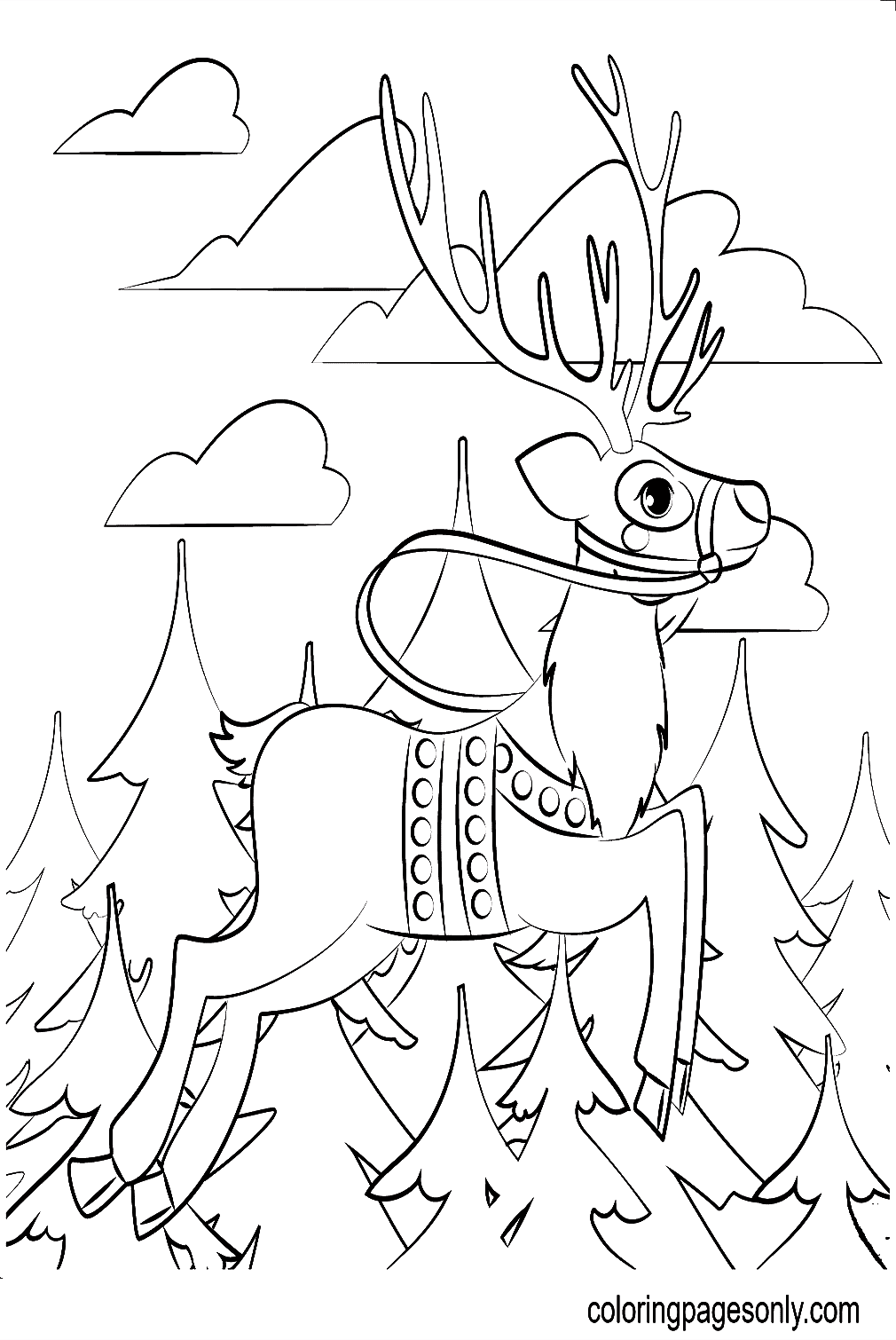 Reindeer Walking Through The Pine Forest Coloring Page