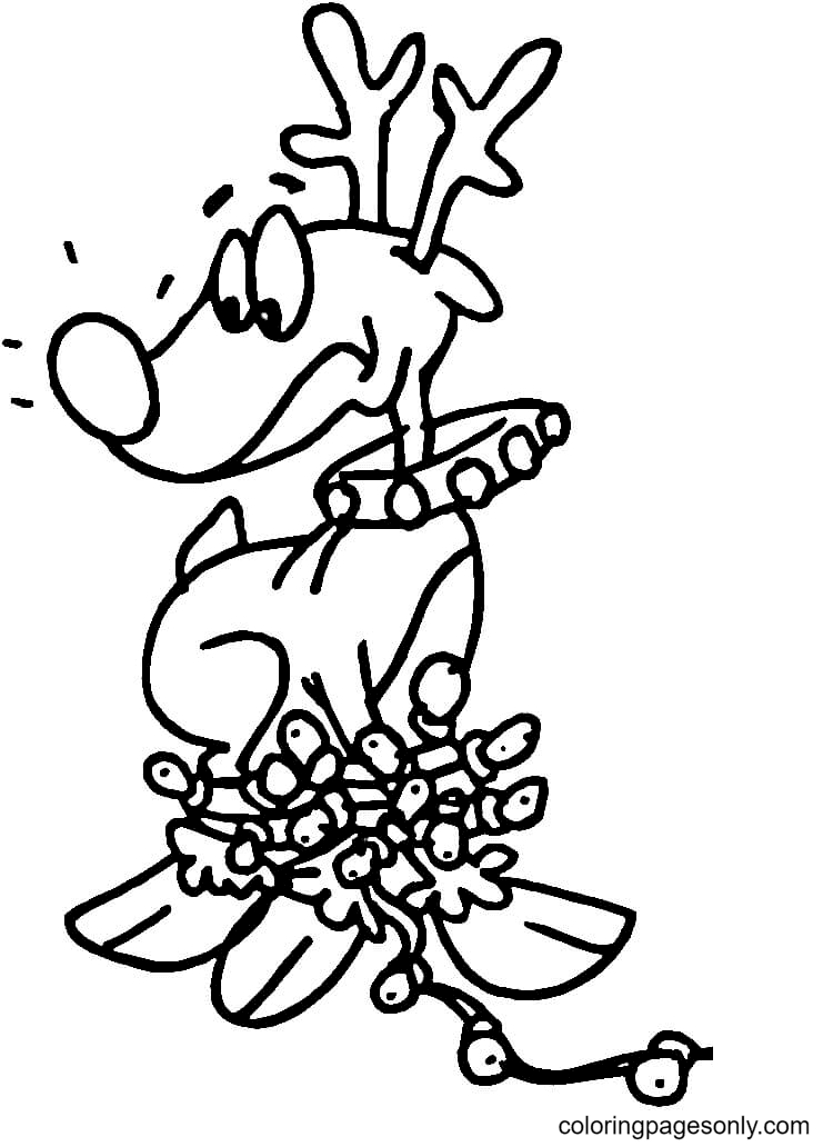 Reindeer tangled in Christmas lights Coloring Page