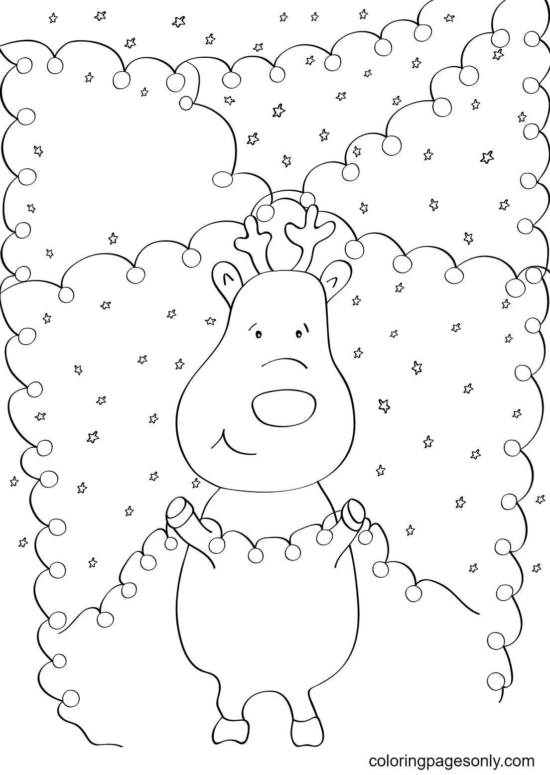 Reindeer with Christmas Lights Coloring Page