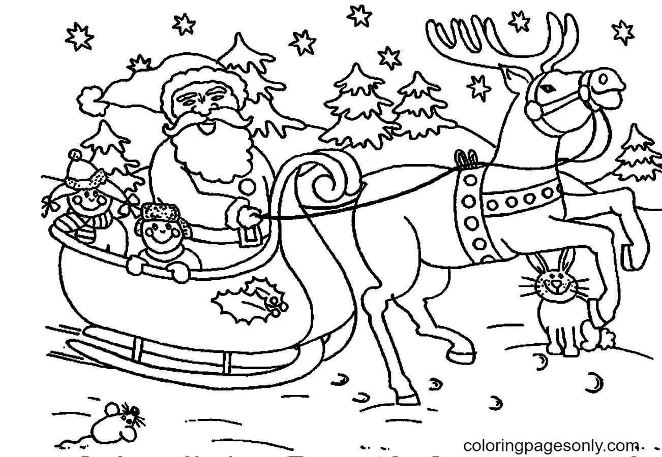 Rendier met Kerstman en Slee van Santa Claus