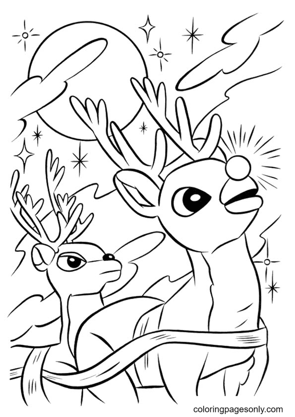 santa and reindeer flying coloring pages