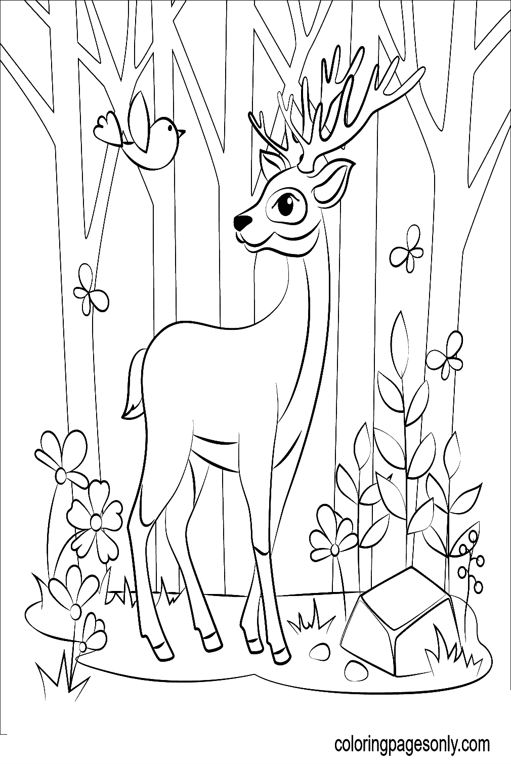 Reindeer In The Forest Coloring Pages