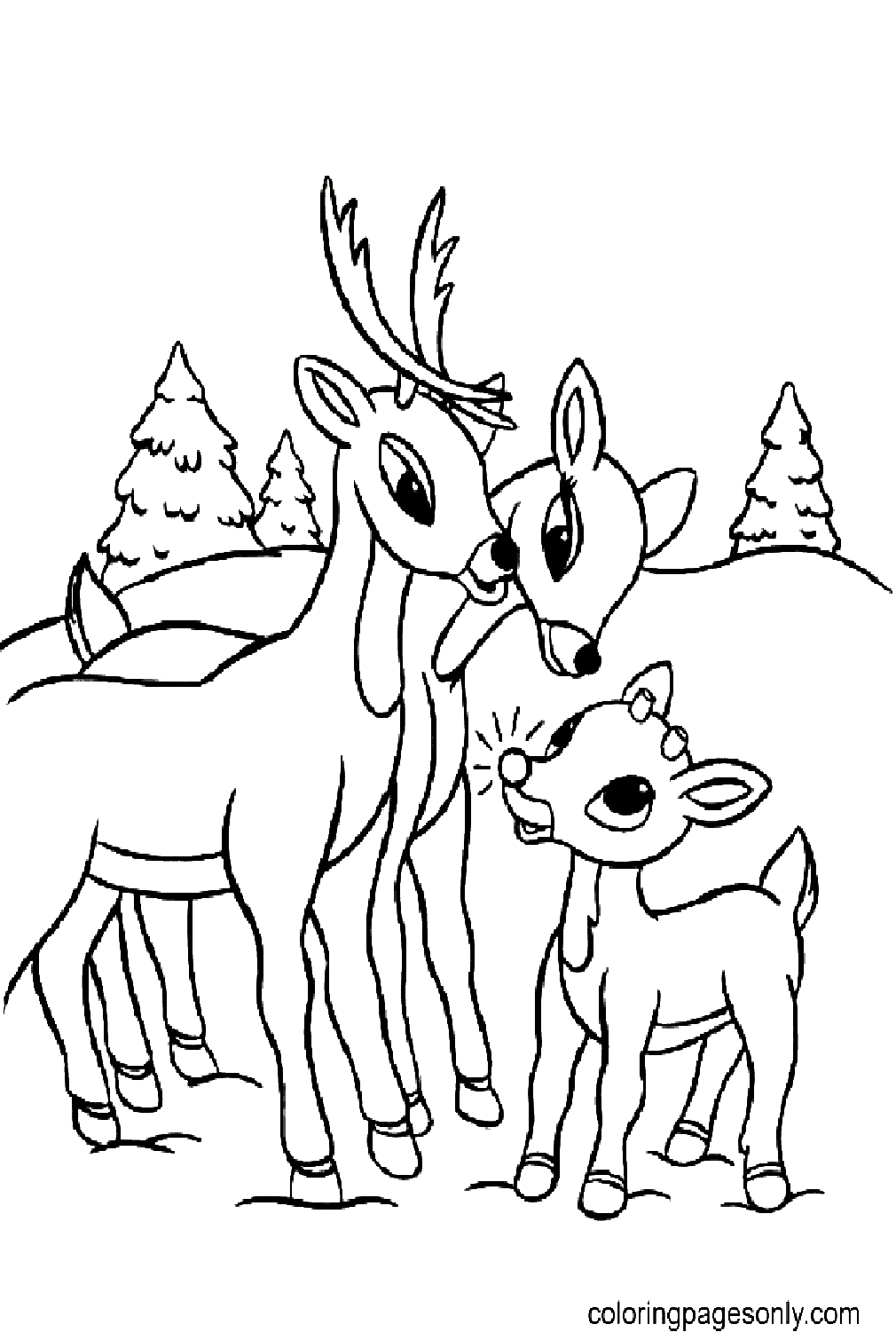Рудольф Северный олень с семьей из оленей