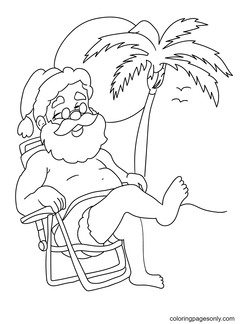Santa Chilling At The Beach Coloring Page