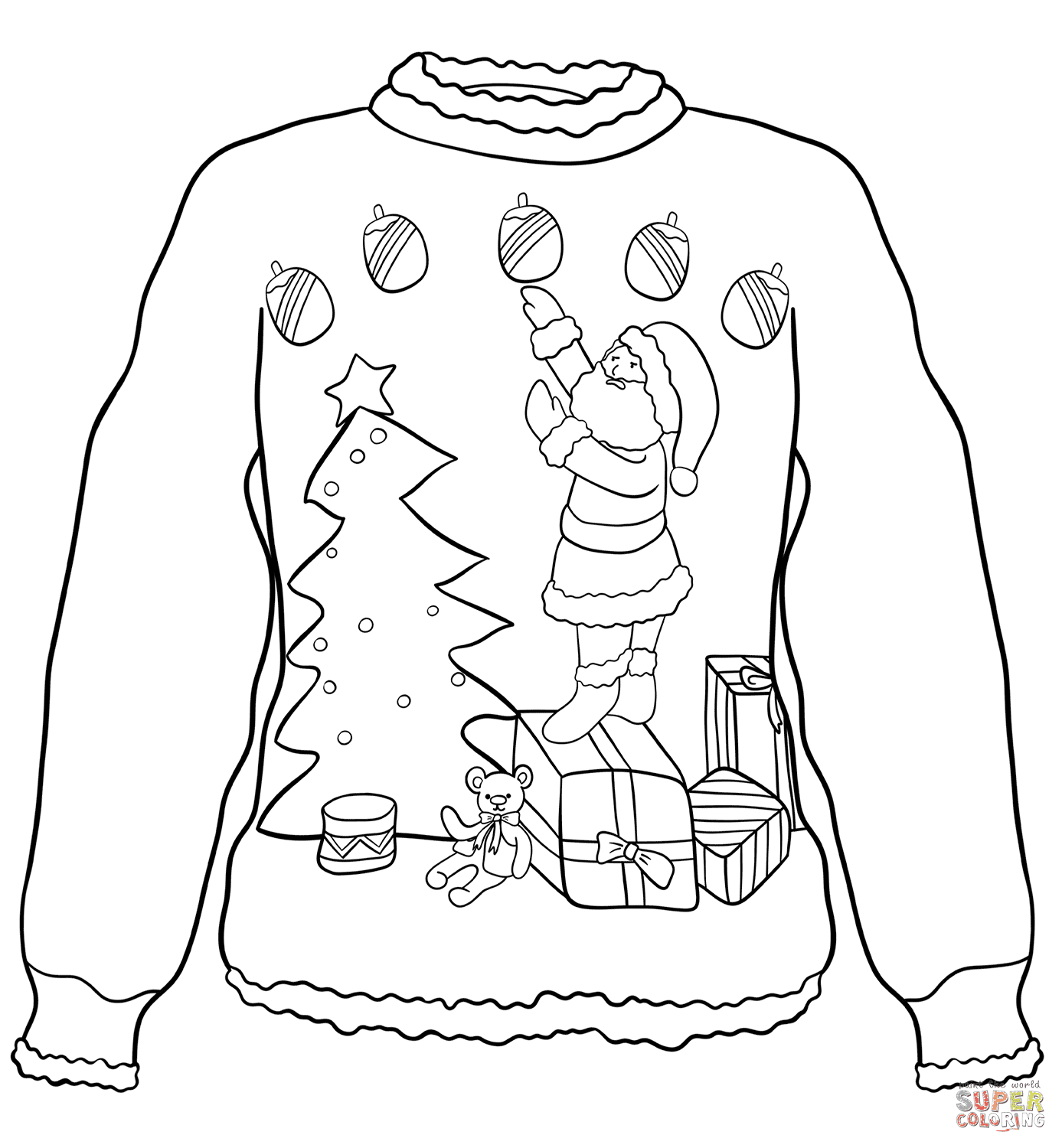 Santa Christmas Sweater Coloring Page