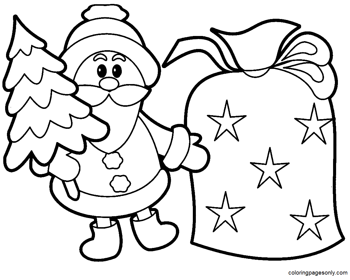 Santa Claus And Bell Christmas Coloring Page