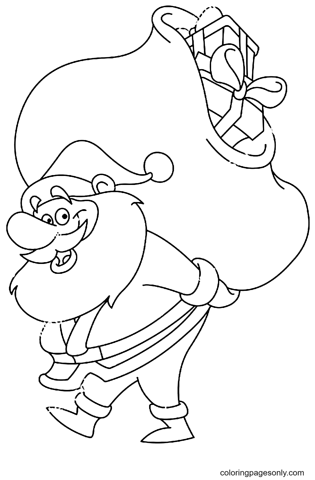 Santa Claus Carries a Large Gift Bag on His Back Coloring Pages