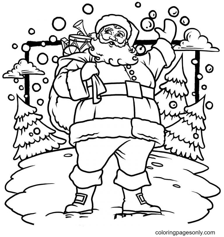 Santa Claus Holding a Gift Bag Coloring Page
