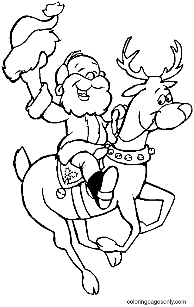 Santa Claus Riding Reindeer Coloring Page