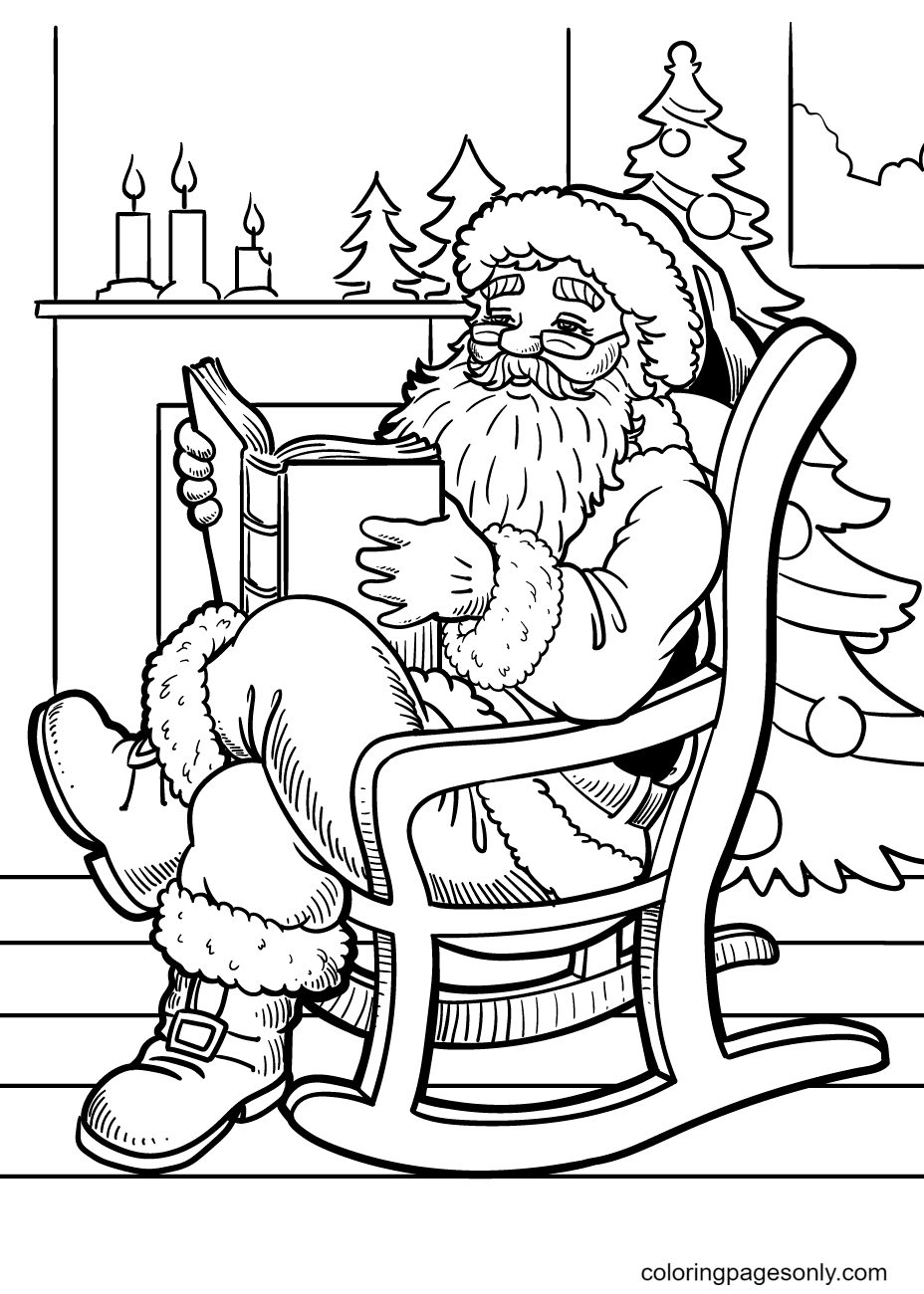 Santa Claus Sitting in the Rocking Chair Relax Coloring Page