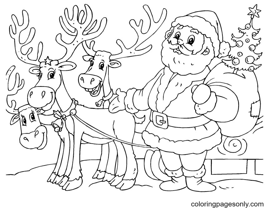 Раскраска Санта-Клаус и северный олень