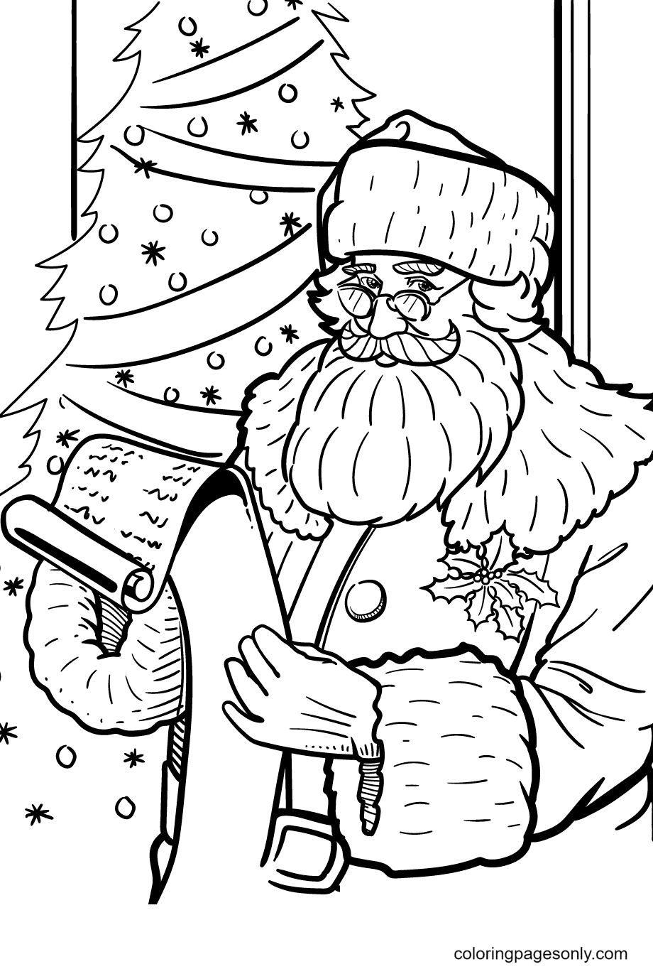 Santa Claus is Checking the Gift List Coloring Page
