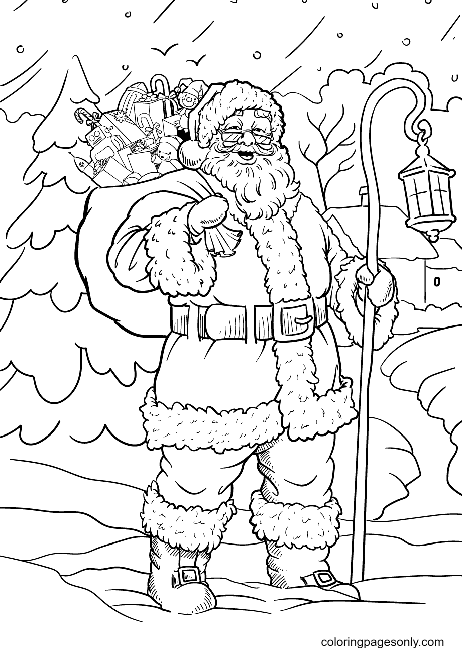 Santa Claus with a Lantern Coloring Page